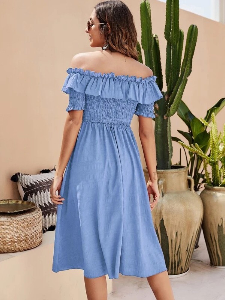 fit and flare light blue dress