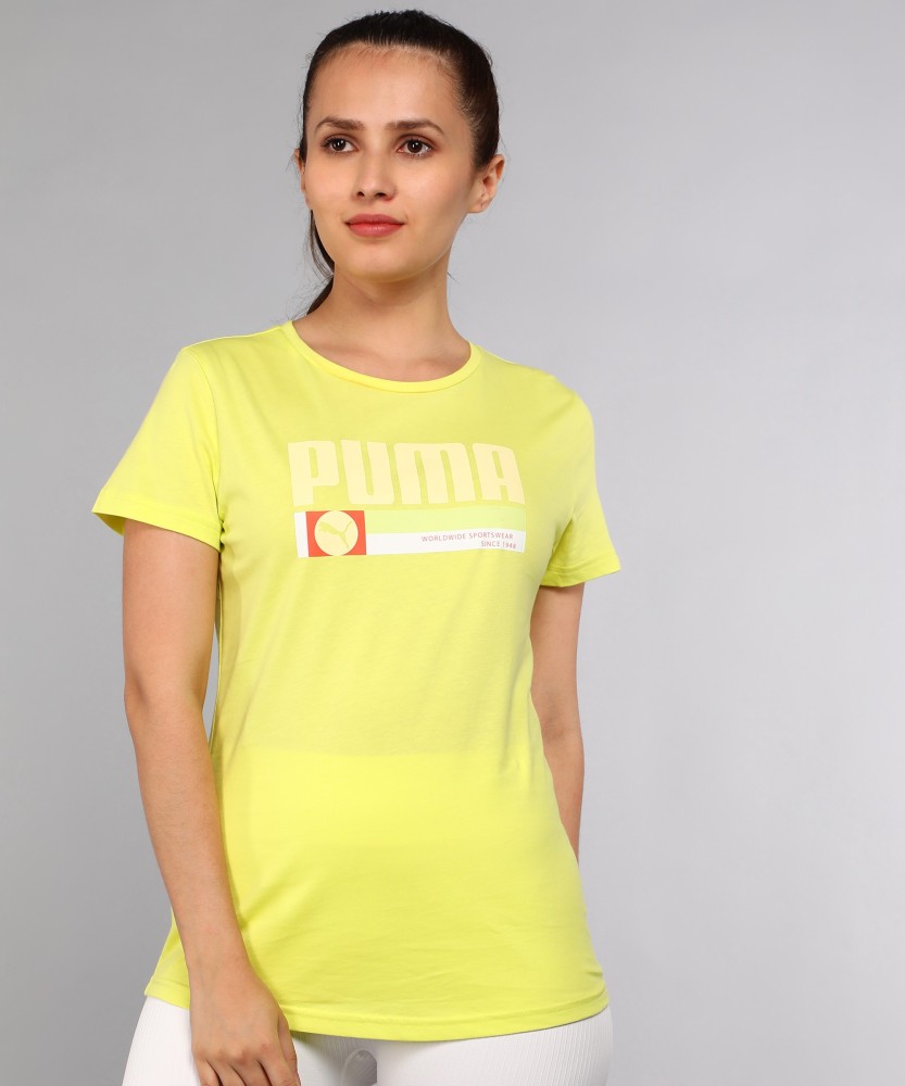 Puma Printed Women Round Neck Yellow T-shirt