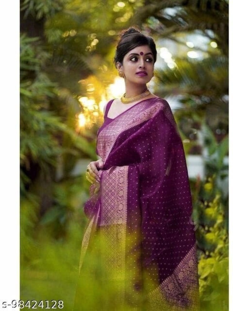 Black-Purple Pure Katan Silk Banarasi Handloom Saree - Tilfi