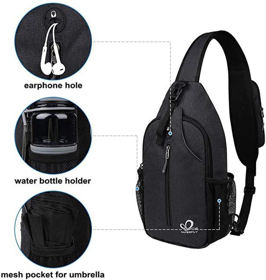 Waterfly Dark Gray Adjustable Travel Hiking Chest Crossbody Sling Backpack  Bag