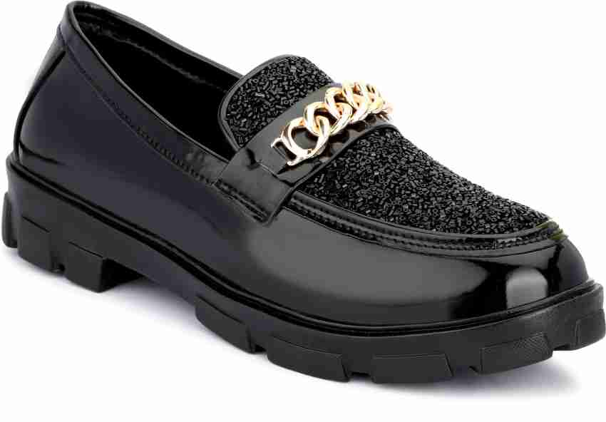 BOSS - Patent-leather loafers with black-and-gold logo detail