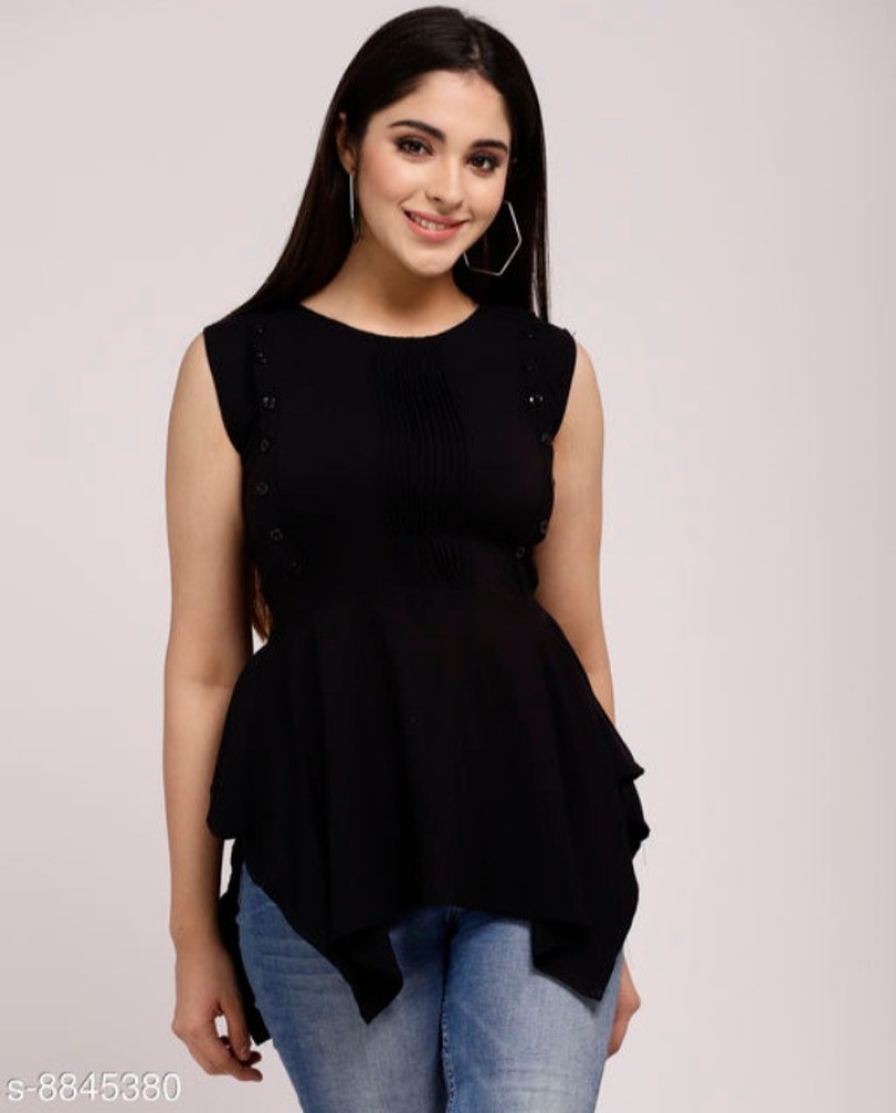 Anika Enterprise Casual Solid Women Black Top - Buy Anika ...