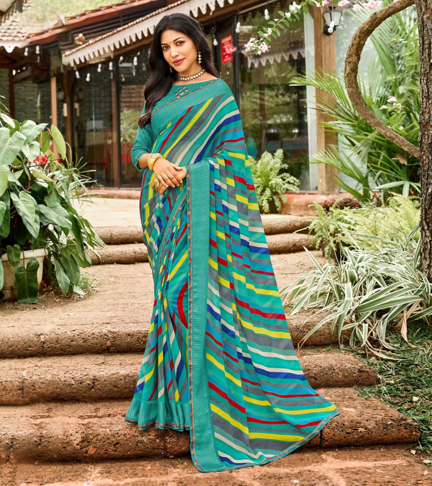 Buy MIRCHI FASHION Printed Checkered Floral Print Daily Wear Chiffon  Light Blue Green Sarees Online  Best Price In India  Flipkartcom