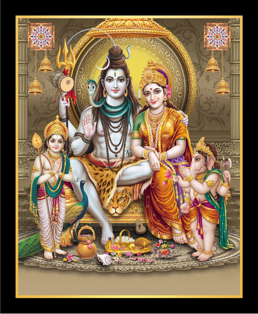 KHEDAPATI CRAFTS SHIV PARIVAR PAINTING 2 Digital Reprint 10 inch x ...