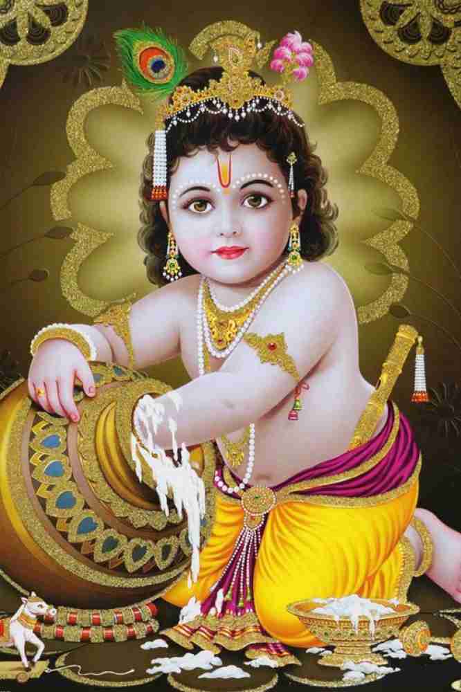 Hindu Religious Bal Krishna Poster|Laddu Gopal Eating Makkhan  Poster|Unframed Wall Poster For Religious Places, Offices, Shops,  Gallery|1Pc|Poster For Interior Decoration Paper Print - Decorative,  Religious posters in India - Buy art, film,