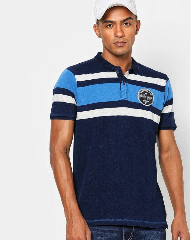 dnmx Striped Men Polo Neck Denim Dark 