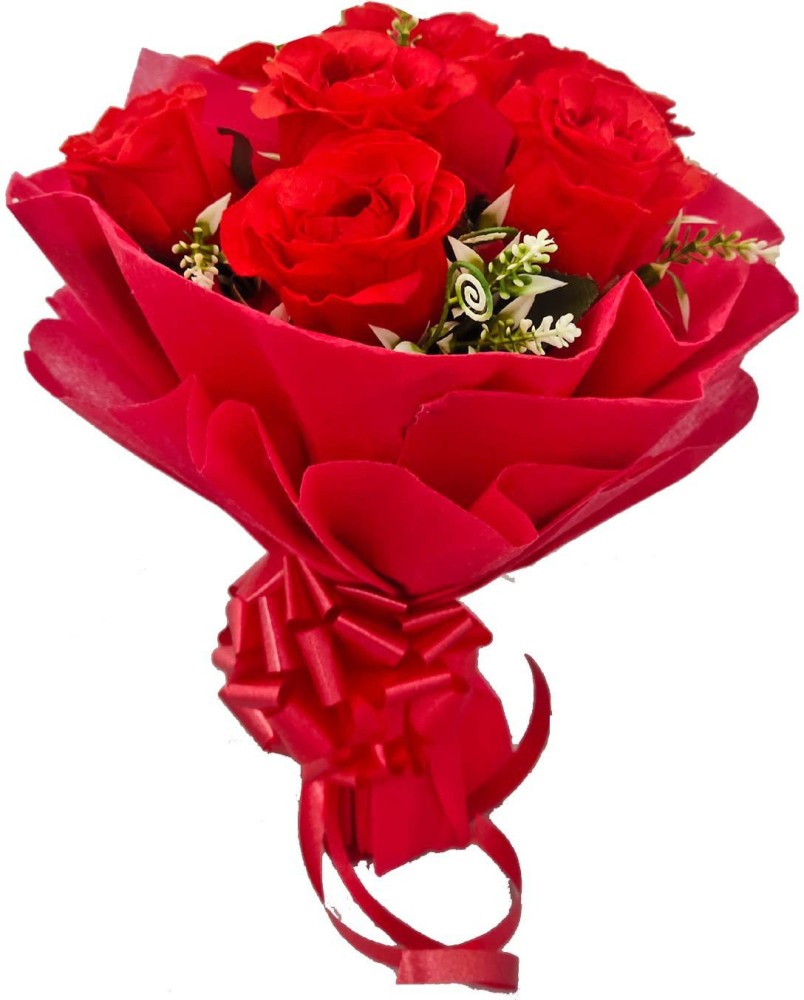 Just Flowers Artificial 8 Red Roses Bouquet for Birthday ...