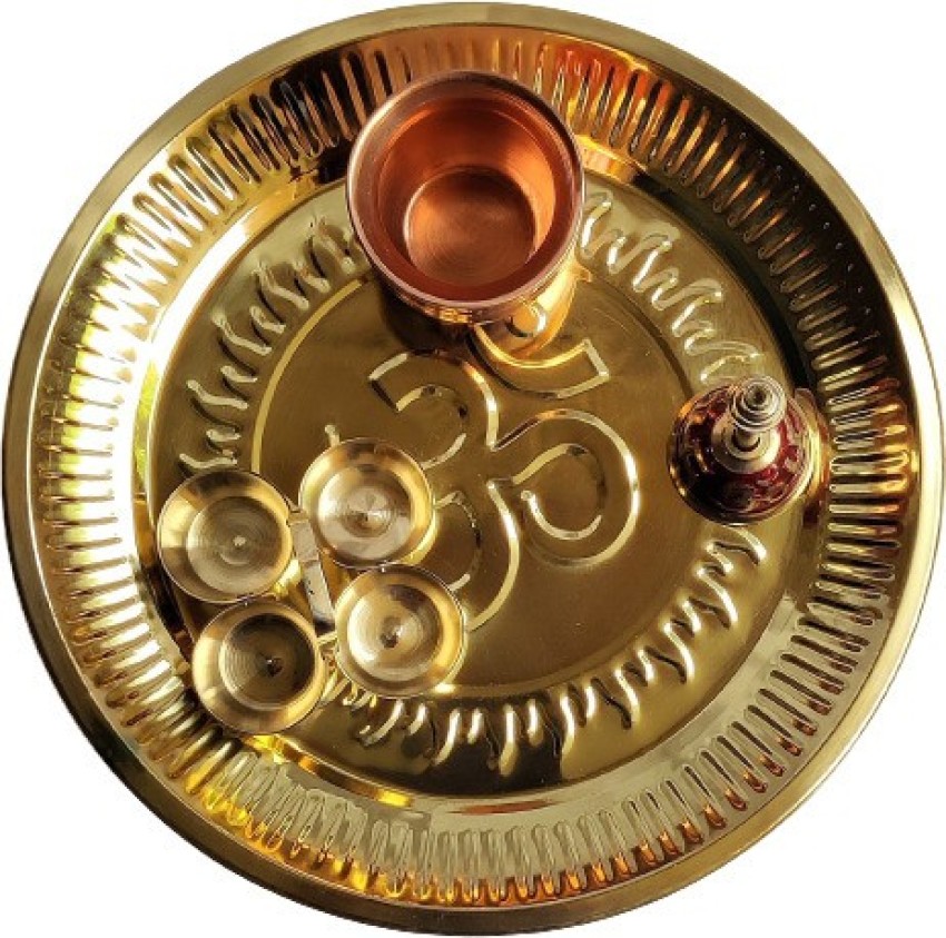 M&M - Brass Bharath / Pooja Thali Plate / Spiritual Gift / House Warming /  Home Decor Product