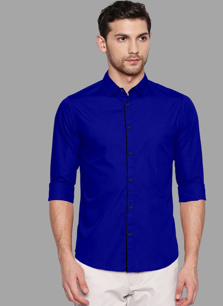 Printed Royal Blue Shirt For Men's, 49% OFF