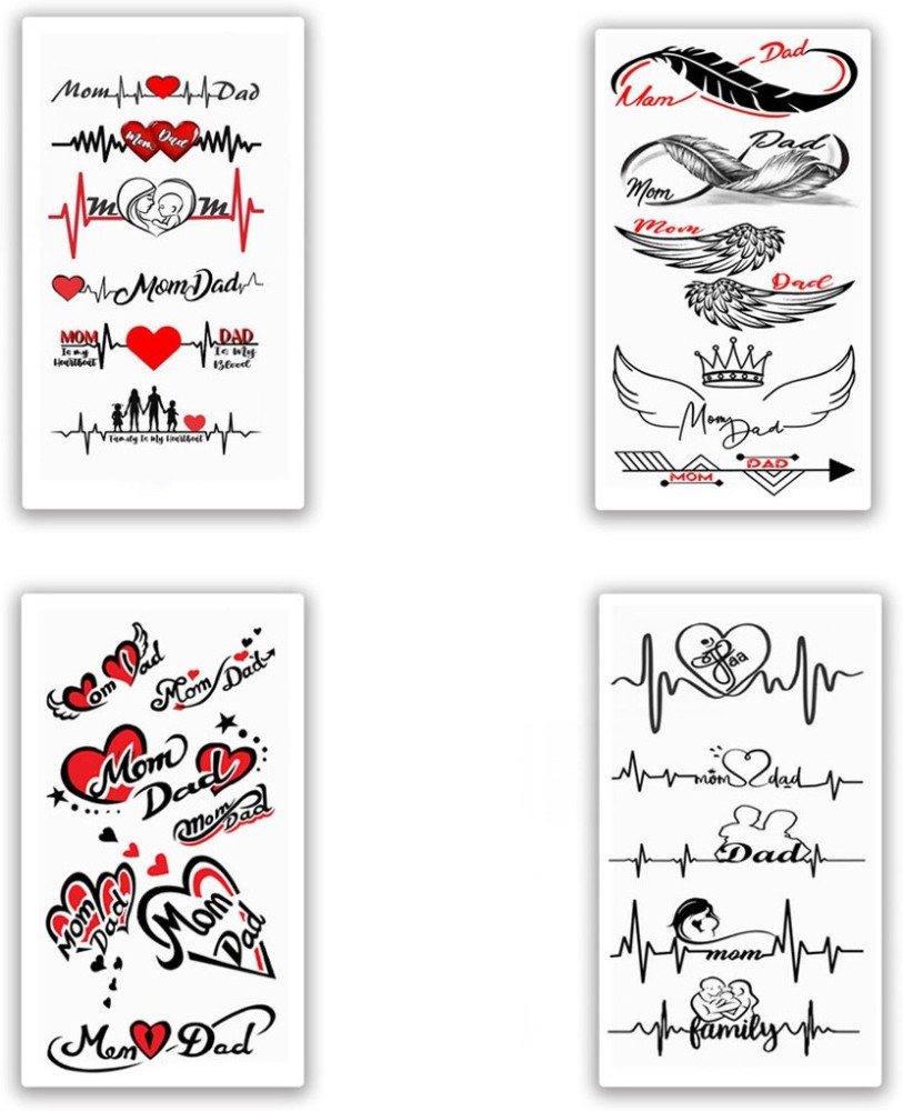 voorkoms Mom Dad Heart Beat, Mom Dad Heart line Tattoo Combo Pack ...
