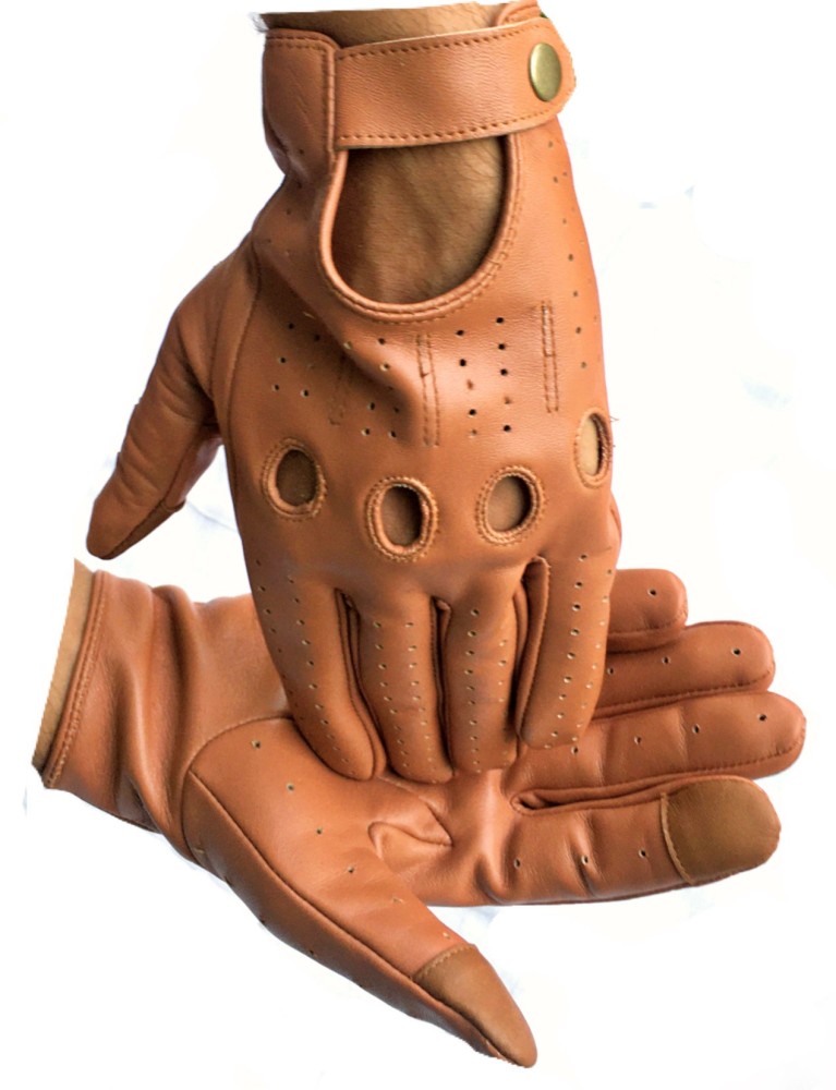 Man/unisex Brown Leather Gloves Fingerless Drive Gloves Half 