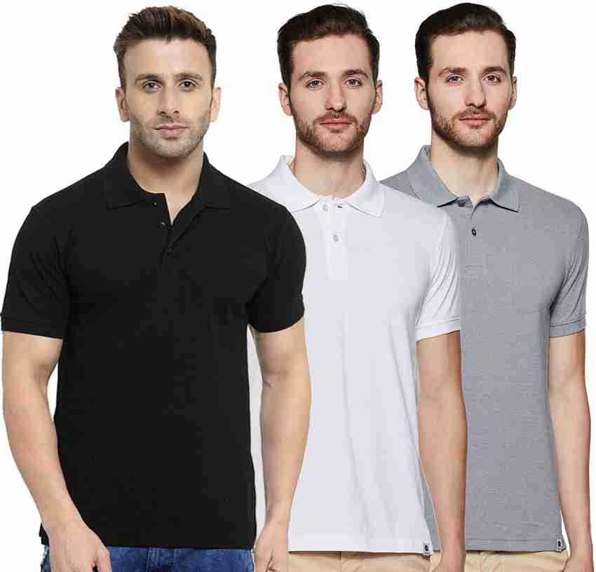 Lv Creation Solid Men Polo Neck Black T-shirt