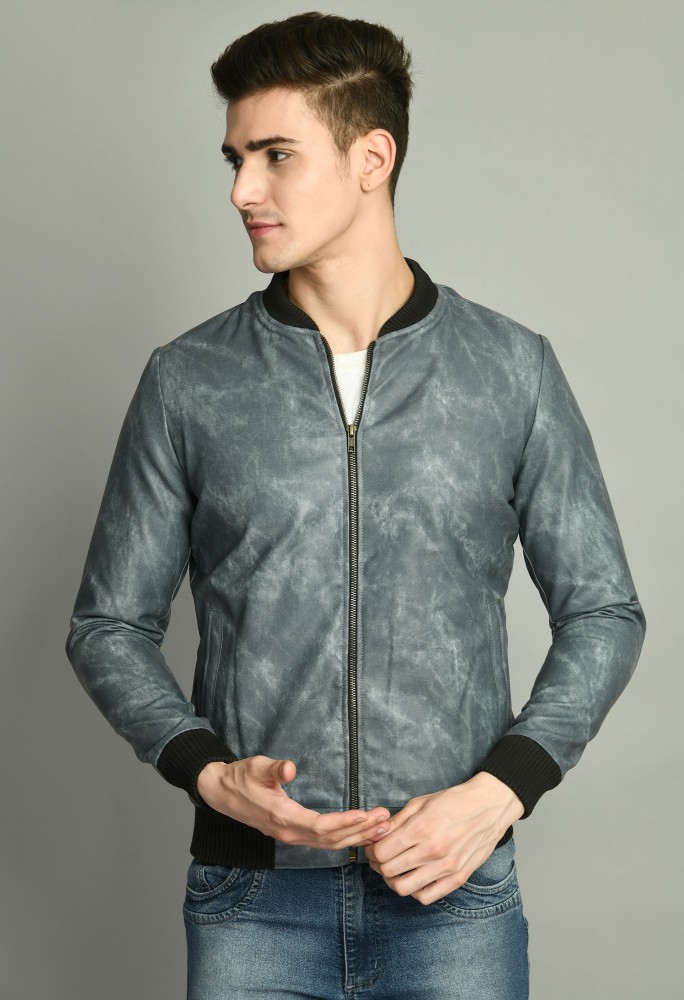 Men's Fashion Printed Denim Genuine Leather Jacket