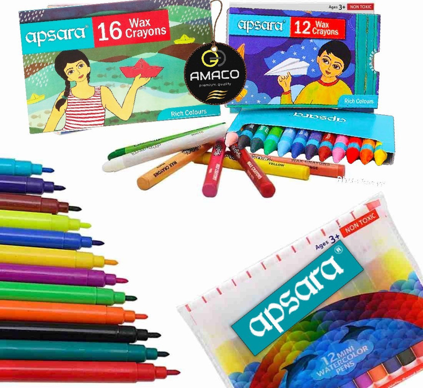  anjanaware Colour Fun Combo Kit, Assorted Items, Gifting  Kit, Drawing Book, Wax Crayons, Pencil, Eraser, Sharpner, Tempera  Colors