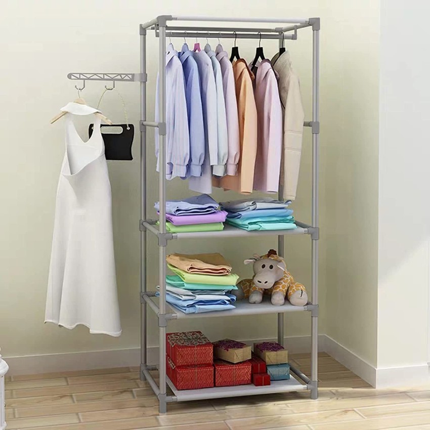 lukzer Double Garment Stand Cloth Rack Storage Organizer with Bottom Shelf ( White) Metal Coat and Umbrella Stand Price in India - Buy lukzer Double  Garment Stand Cloth Rack Storage Organizer with Bottom