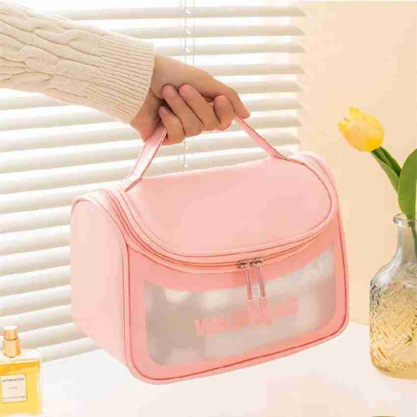 ELITEHOME PVC Travel Cosmetic Organizer Bag Makeup Pouch For Women Travel  Toiletry Bag Pink - Price in India