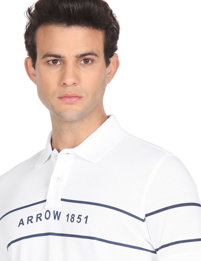 Arrow Sports Brand Print Cotton Polo Shirt, White (S)