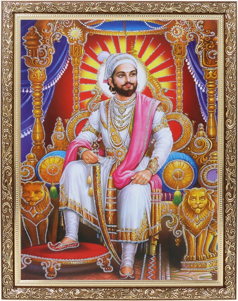 BM Traders Shivaji Maharaj Silver Zari Photo In Copper Gold ...