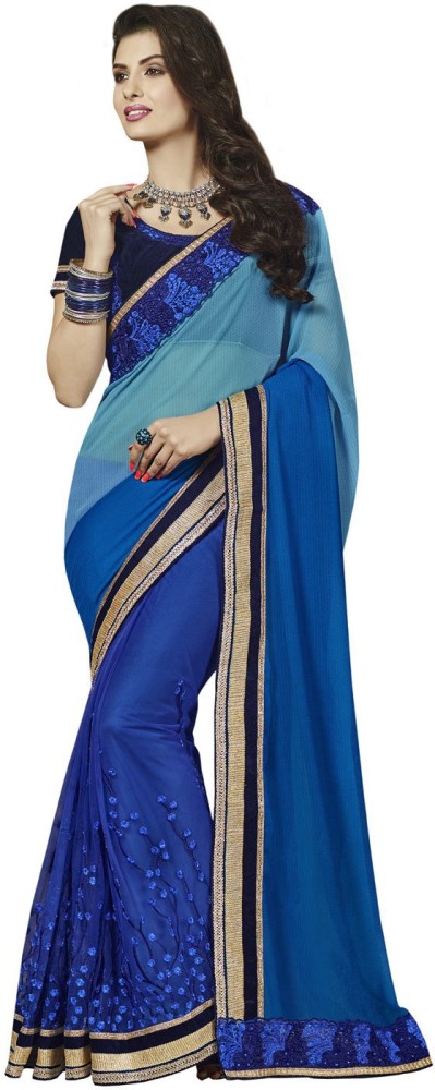 Buy Indian Women By Bahubali Embellished Fashion Georgette Blue ...