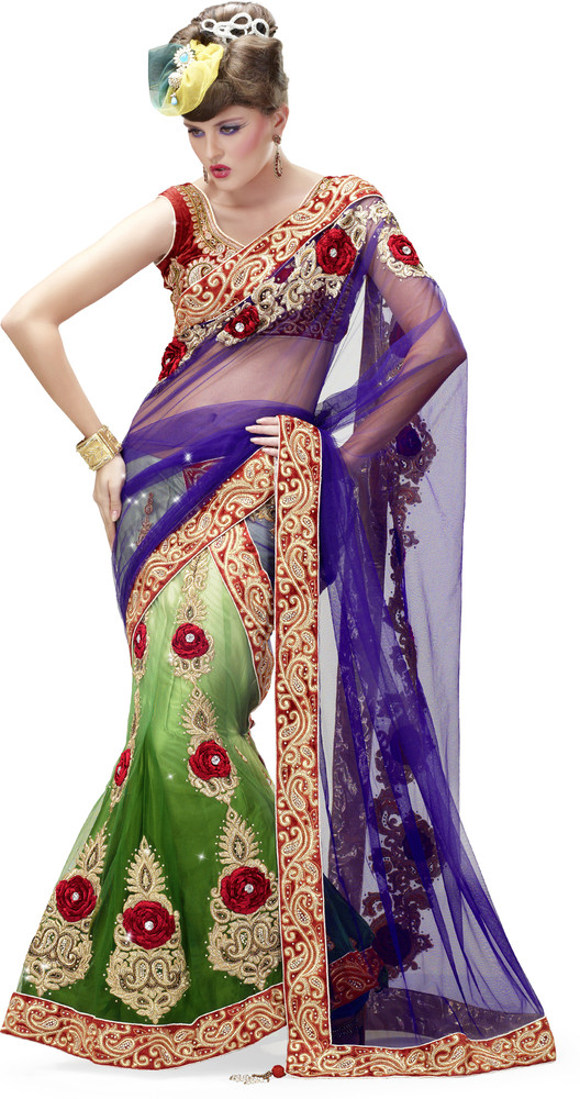 Buy MAHOTSAV Self Design Fashion Cotton Blend Purple, Green Sarees Online @  Best Price In India | Flipkart.com