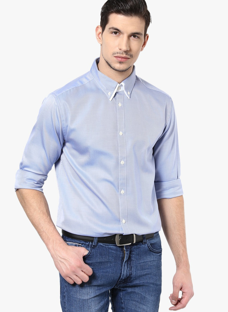 JONES Men Solid Casual Blue Shirt 