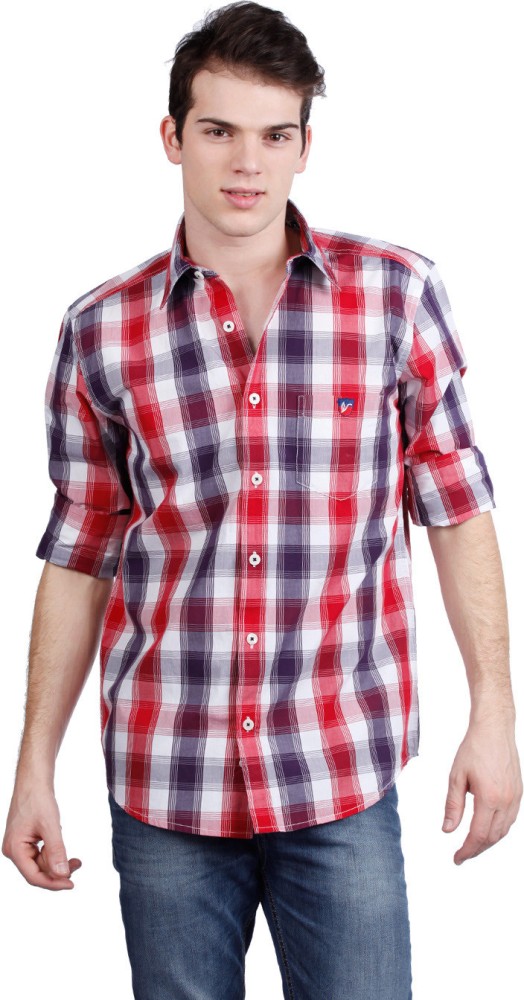 AMERICAN SWAN Men Checkered Casual Red, White, Blue Shirt - Buy