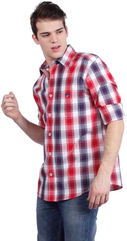 AMERICAN SWAN Men Checkered Casual Red, White, Blue Shirt - Buy