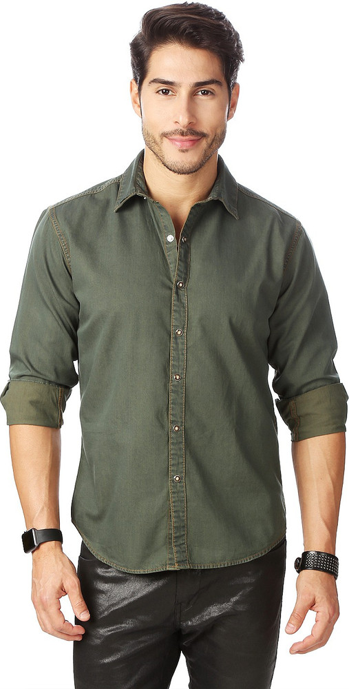 Discover 139+ olive green denim shirt mens latest dedaotaonec