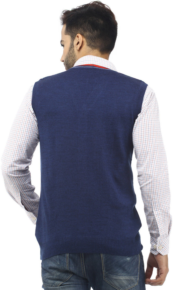 V-neck Casual Men Dark Blue Sweater 