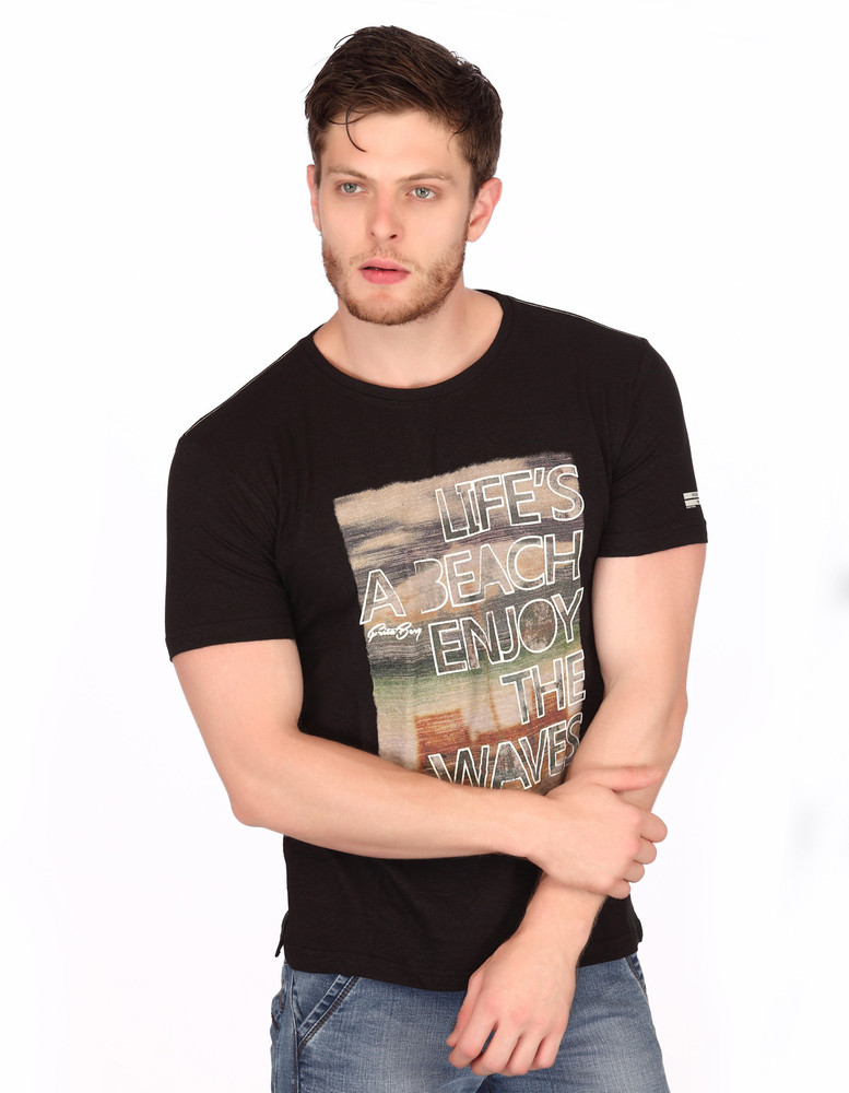 Black FRITZBERG Printed Men Round Neck 