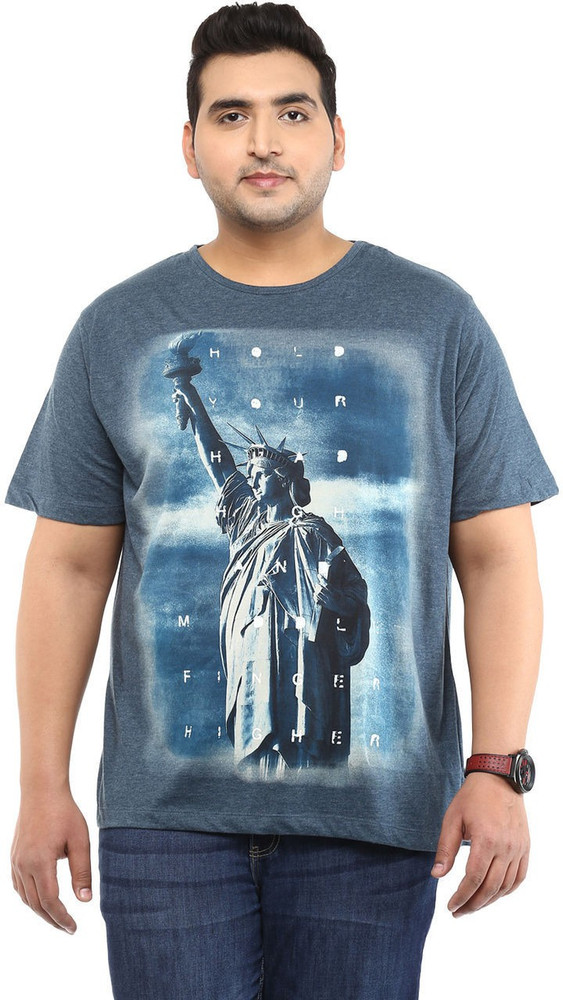 Pantaloons Printed Men Round Neck Blue 