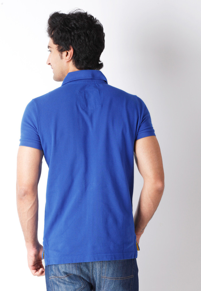 MUNERO Solid Men Polo Neck Blue T-Shirt 