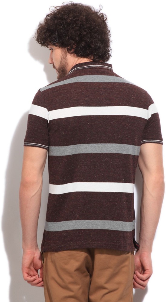 Fort Collins Striped Men Polo Neck White, Brown T-Shirt - Buy