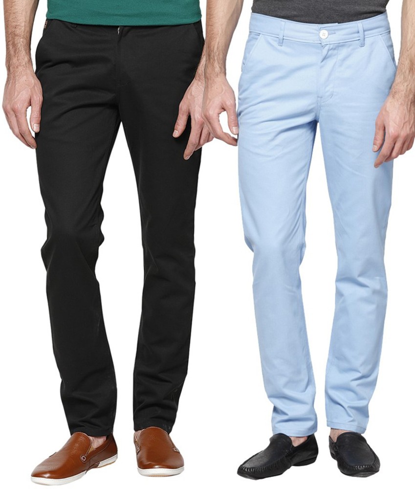 Sky Blue Slim Fit Pants - Flat Front