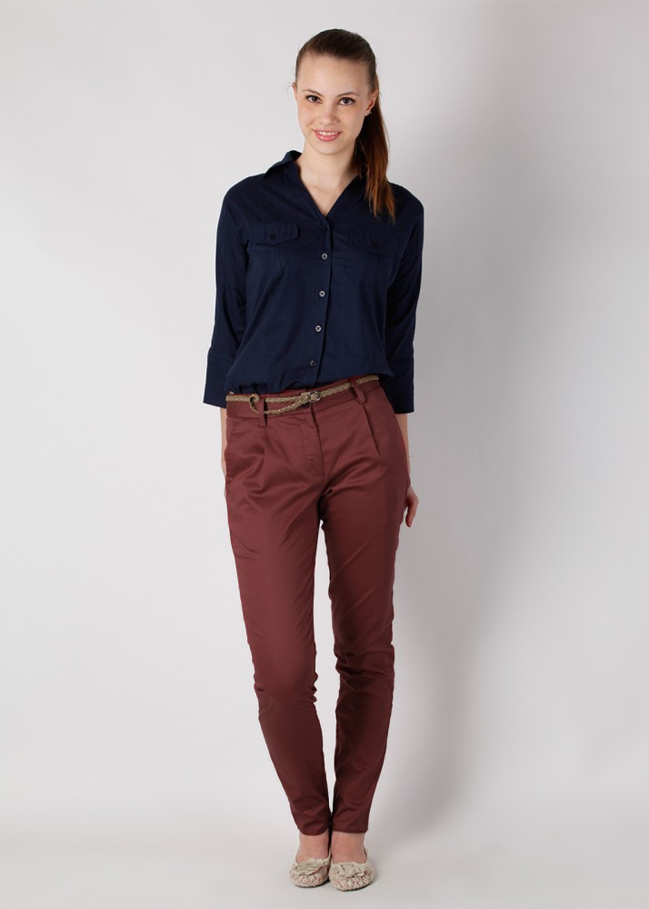 Buy SCULLERS Women Grey Tapered Fit Solid Chinos  Trousers for Women  2882399  Myntra