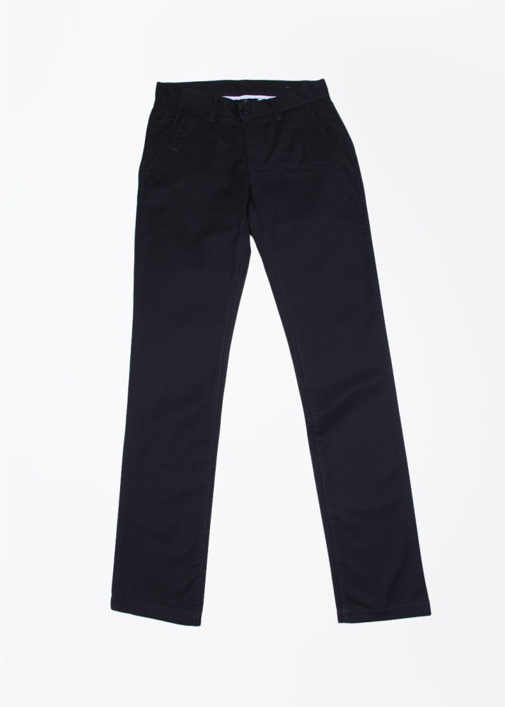 Mens Slim Fit Solid Trousers  Black  Benetton