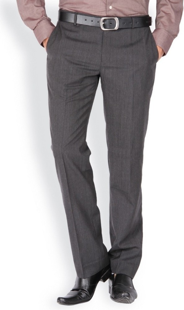 Flat Trousers Formal Wear Mens Grey Plain Trouser Size 32