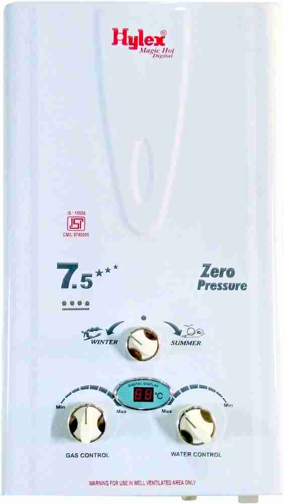 Hylex 7.5 L Gas Water Geyser (Digital, White) Price in India - Buy Hylex  7.5 L Gas Water Geyser (Digital, White) online at Flipkart.com