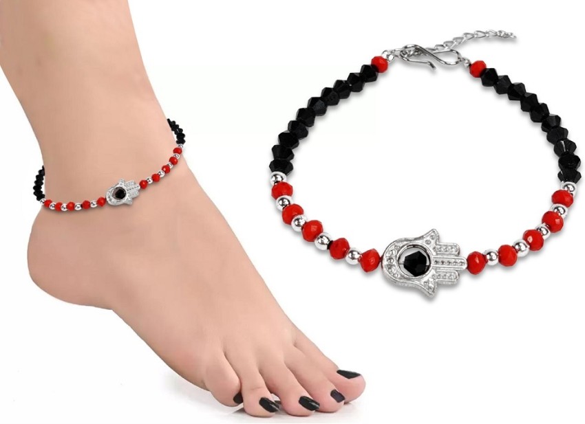 925 Sterling Silver Nazariya Anklet with Alternative TransparentRed and  Black Beads  Silver Poetry