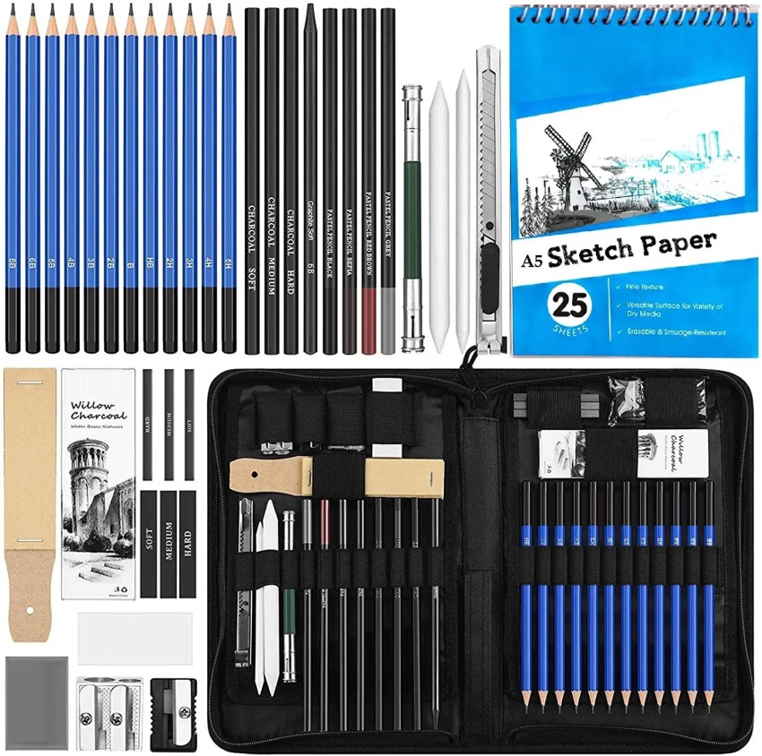 Anvis Canvas Bag Kit Set with Drawing Pencils, Graphite, White & Black  Charcoal Pencil, White Gel