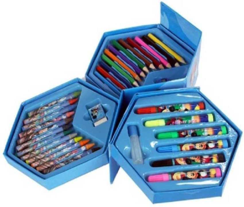 Blue Paper 46 Pcs Drawing Art Set With Color Pencils Crayons Sketch Pens  For Kids, Packaging