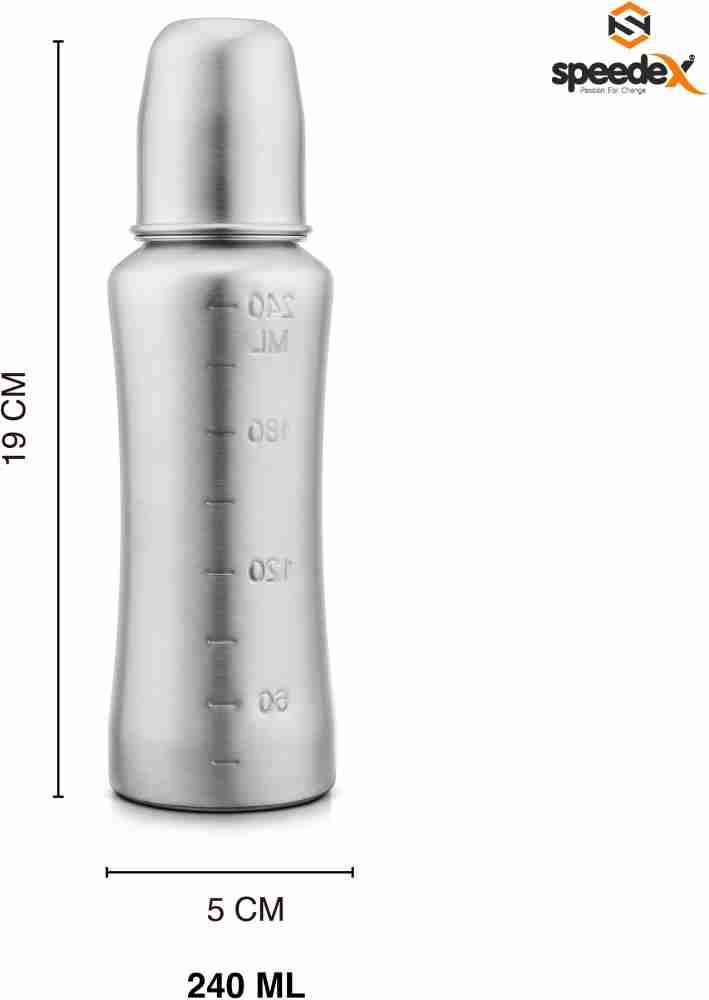 Stainless Steel Baby Feeding Bottle with Internal ML Marking, Silicon Grip  240ml