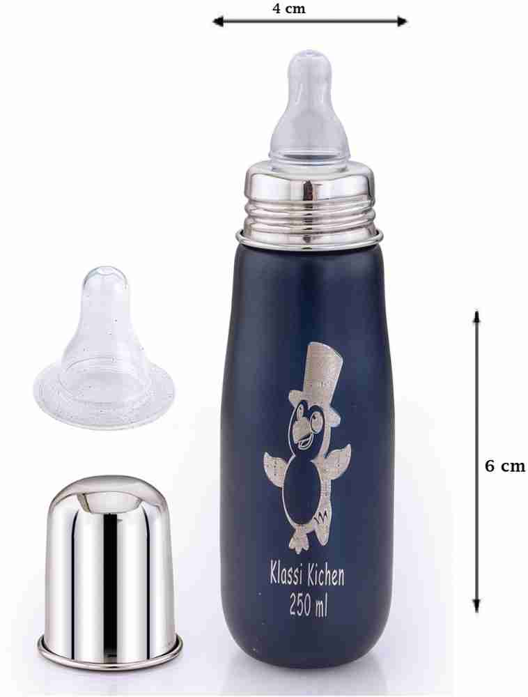 Stainless Steel Baby Feeding Bottle with Internal ML Marking, Silicon Grip  240ml