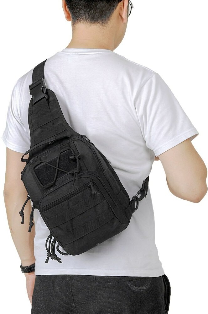 Men Tactical Sling Bag Military Chest Shoulder Molle Black Backpack Cross  Body