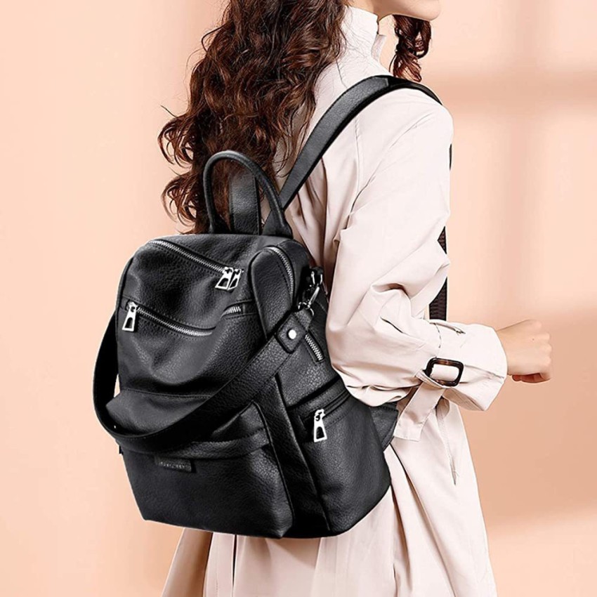 SAKRIT COLLECTION Elegant Fancy Women Cute Small PU Leather Backpack Purse  Ladies Casual Satchel Travel Backpack with side cute teddy for Girls(Black)