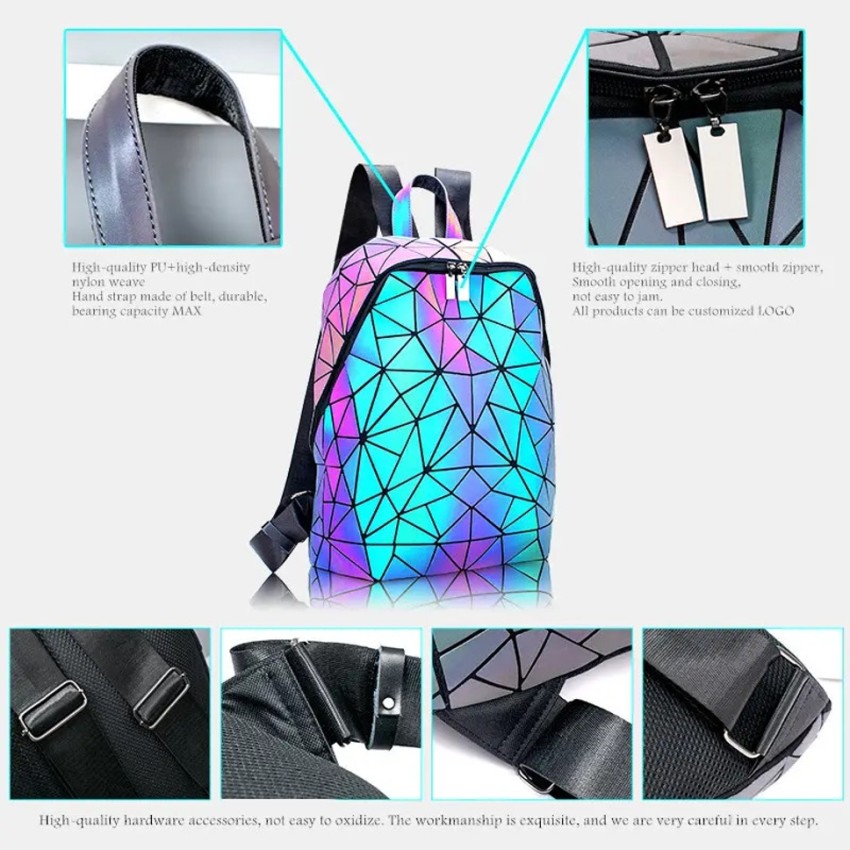 BATCAT Luminous Geometric Holographic Reflective Backpack Color Changing Bag  25 L Backpack - Price History