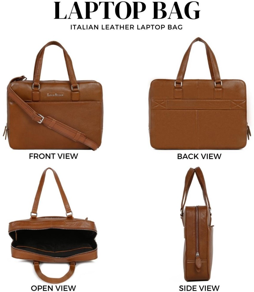 LOUIS STITCH Tan Italian Leather Laptop Bag for Men  Multipurpose Bag - Multipurpose Bag