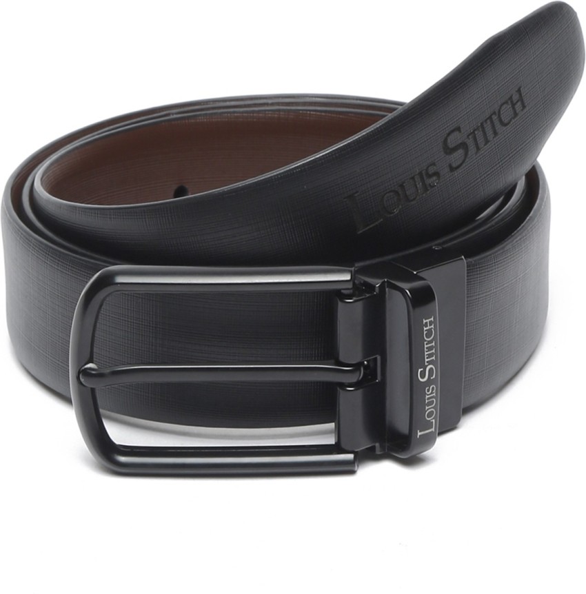 Louis Stitch Men Formal Black Genuine Leather Reversible Belt