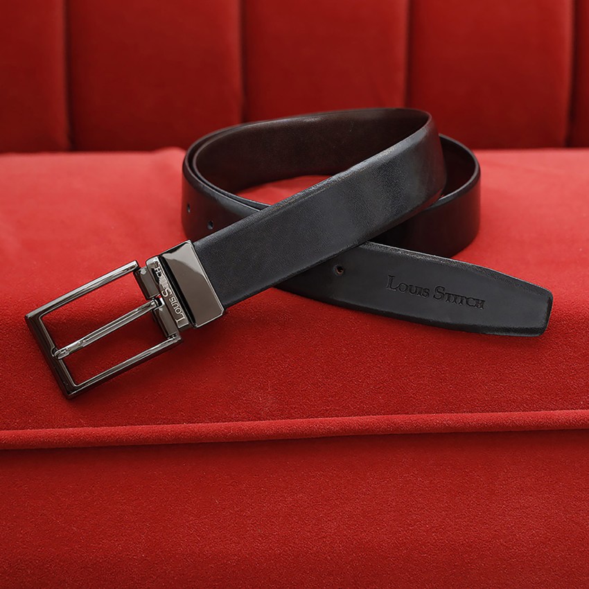 Louis Stitch Men Formal Black Genuine Leather Reversible Belt