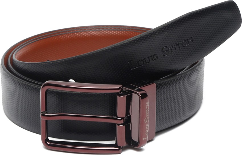 LOUIS STITCH Men Casual Black Genuine Leather Reversible Belt